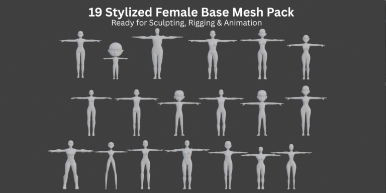 Elevate Your Character Design Workflow with This 19 Stylized Female Base Mesh Pack