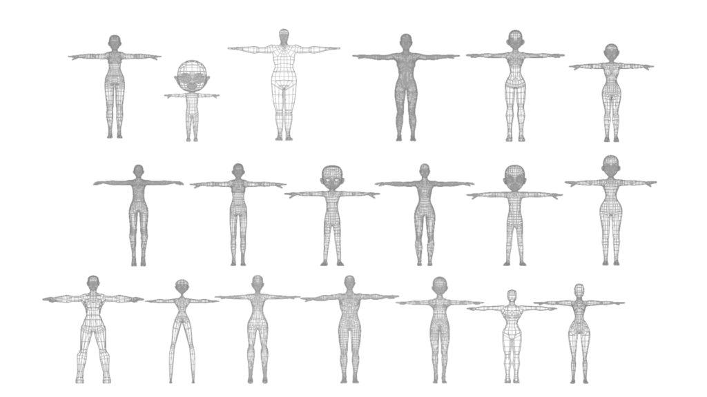 Wireframe of Female Character Basemesh collection